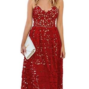 Red Spaghetti Strap Lace Dress